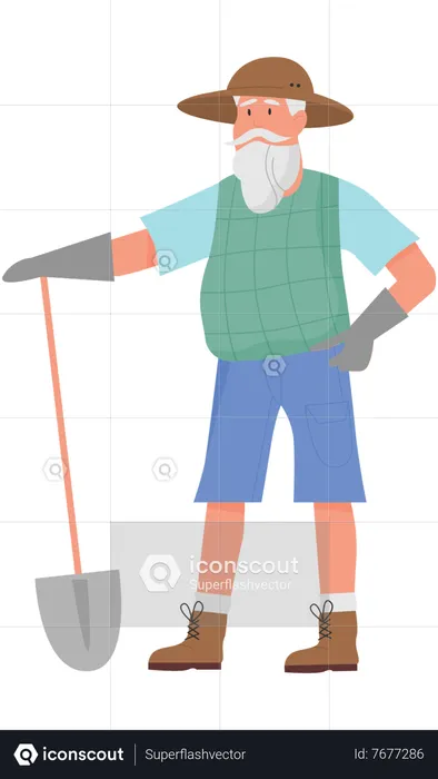 Old farmer with shovel  Illustration