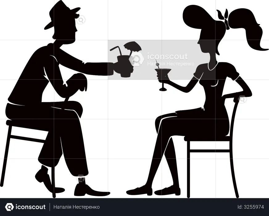 Old fashioned couple drinking together  Illustration