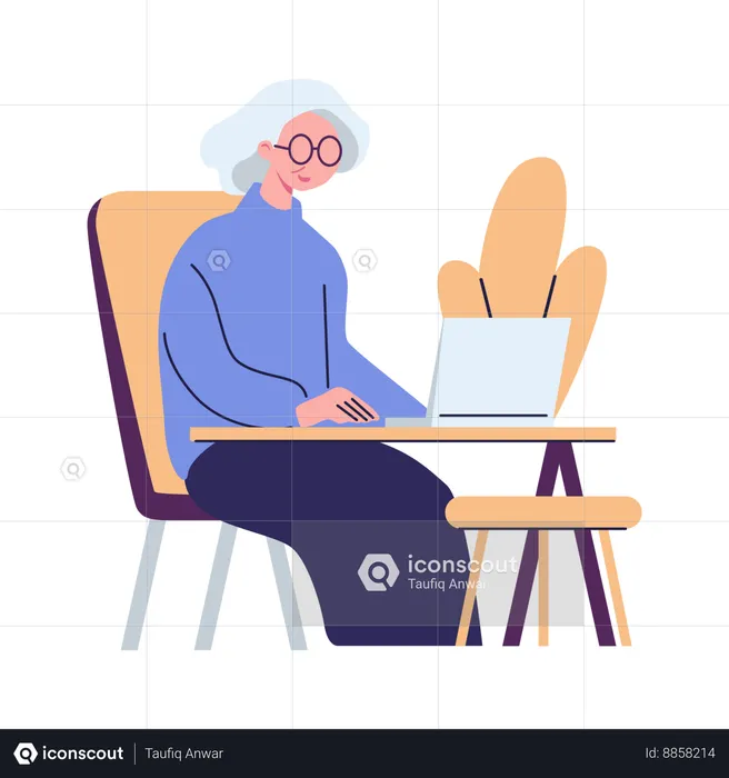 Old Female Using Internet  Illustration