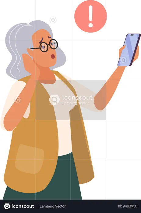 Old female using smartphone  Illustration