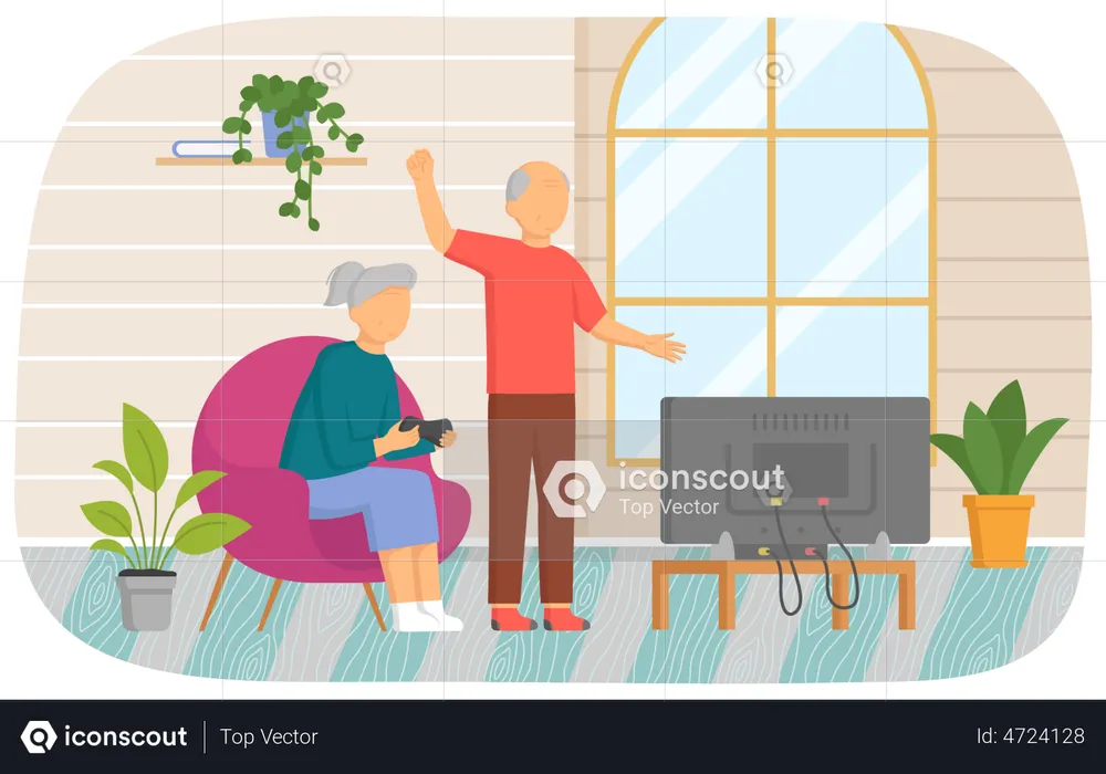 Old grandparents playing video games  Illustration