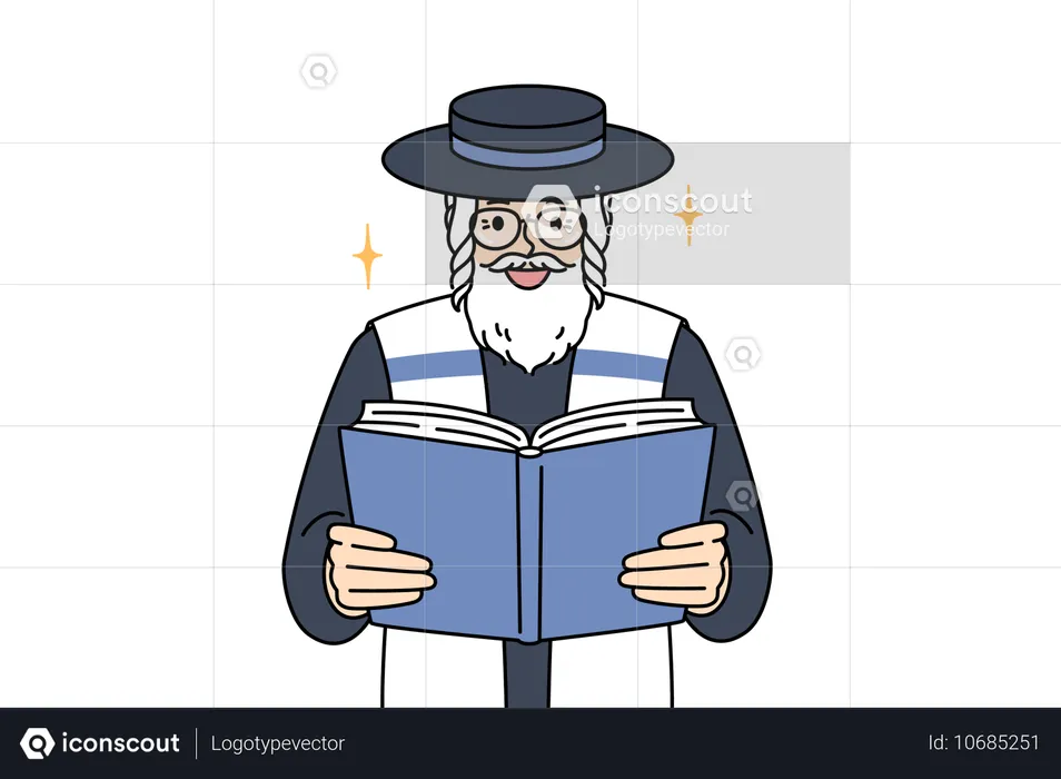 Old jewish man reads torah  Illustration