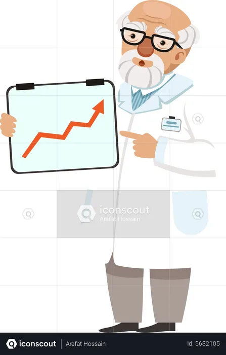 Old Lab Scientist showing research graph  Illustration