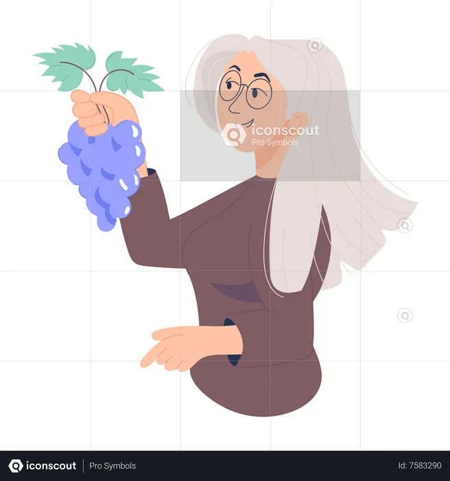 Old lady eating grapes  Illustration