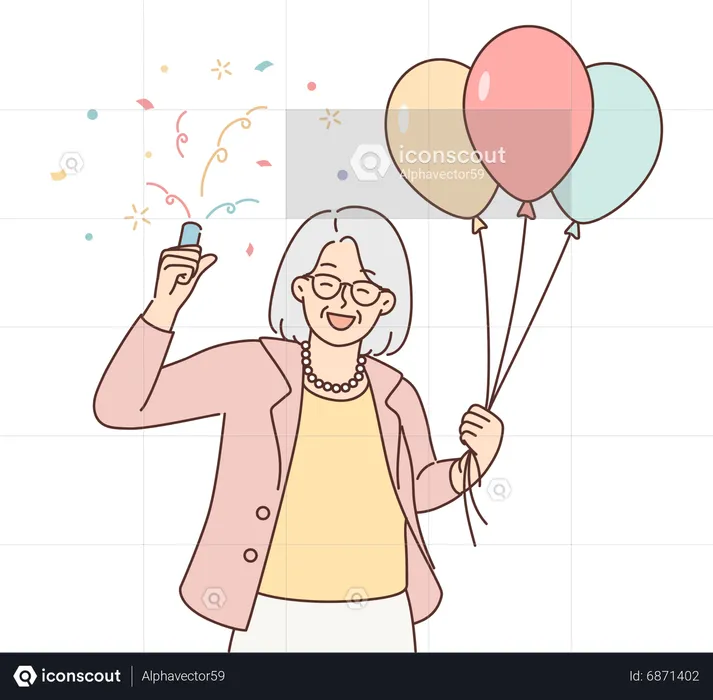 Old lady holding balloons  Illustration