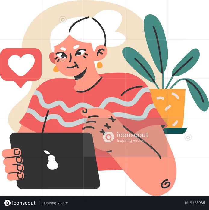 Old lady holding ipad  Illustration
