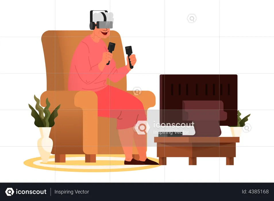Old lady playing VR game  Illustration