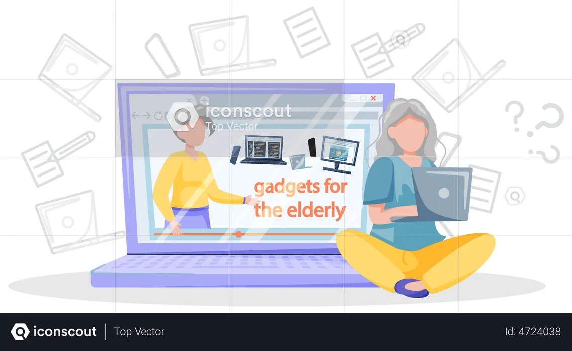 Old lady using laptop  Illustration