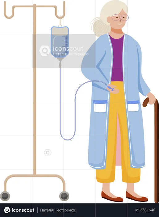 Old lady with medical infusion  Illustration