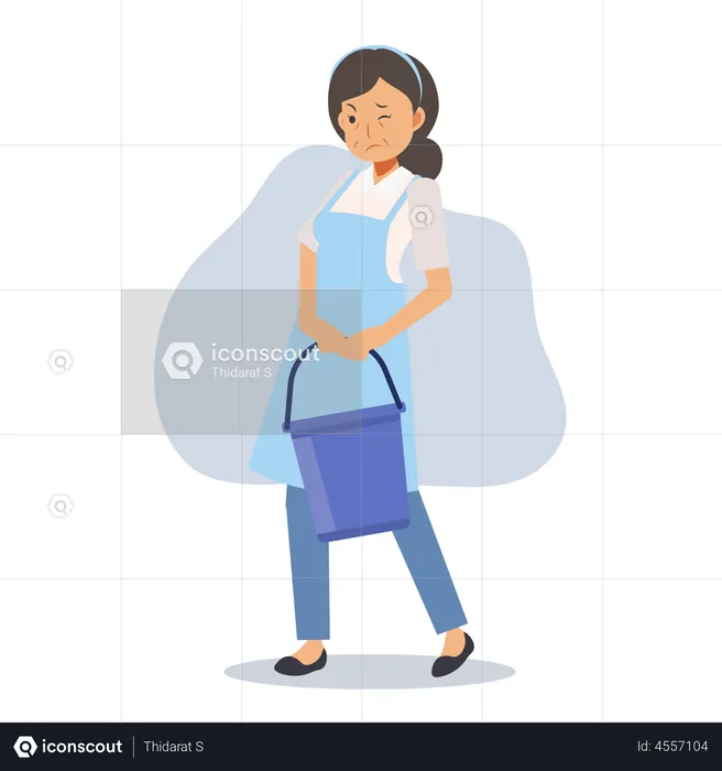 Old maid with water bucket  Illustration
