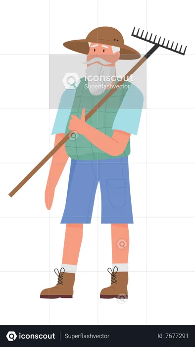 Old Male farmer holding shovel  Illustration