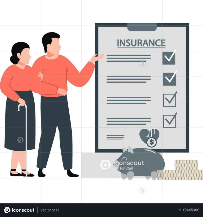 Old man and lady checking insurance list  Illustration