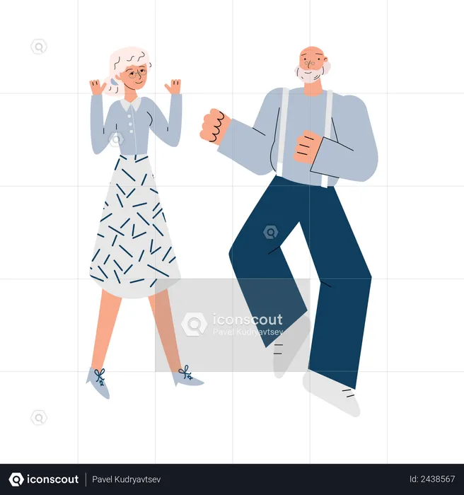 Old man and woman dancing  Illustration