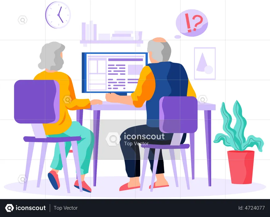 Old man and woman looking for information and surfing internet  Illustration