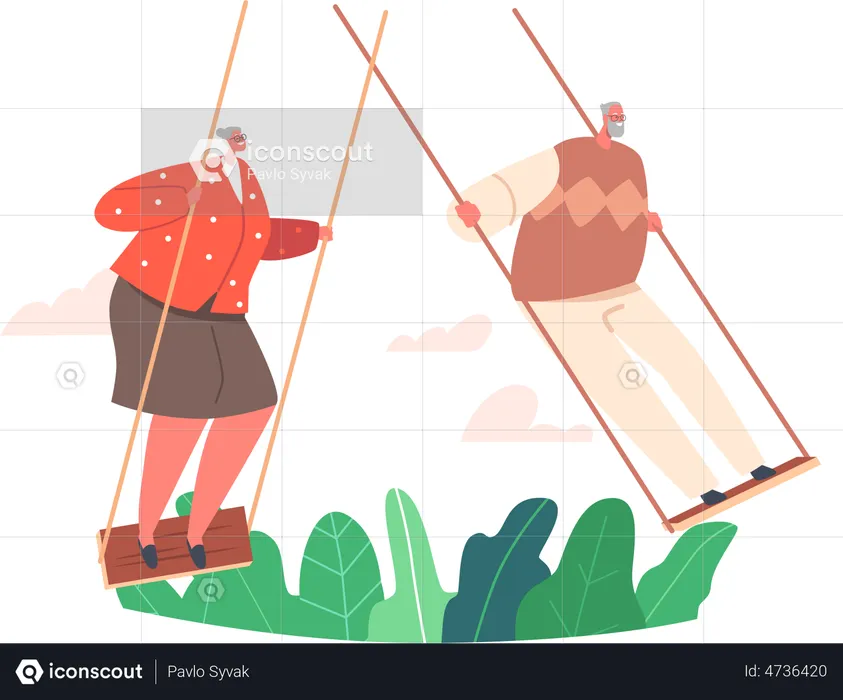 Old Man and Woman Race on Swing  Illustration