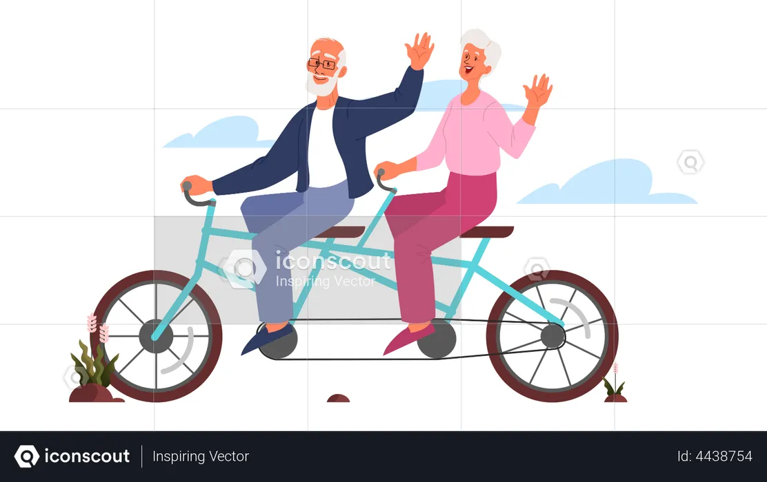 Old man and woman riding bicycle  Illustration