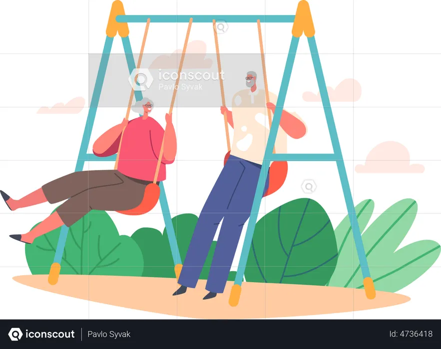 Old Man and Woman Sitting on Swing  Illustration