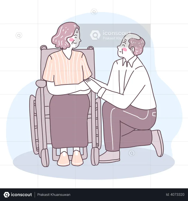 Old man caring her wife  Illustration