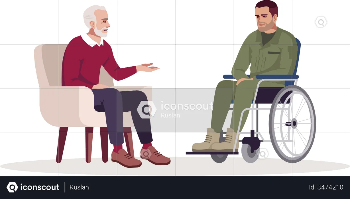 Old man communicating with handicapped man  Illustration