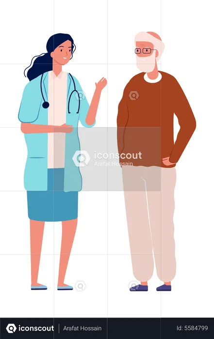 Old man consulting with doctor  Illustration