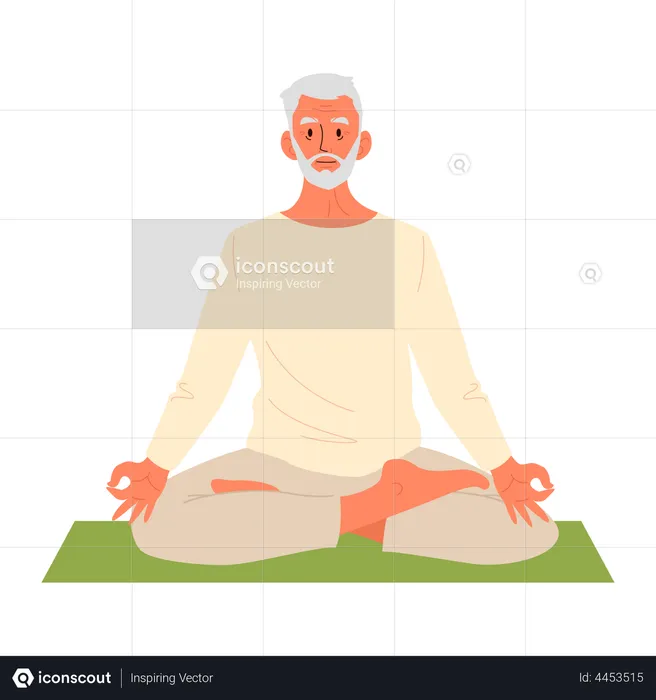 Old man doing meditation  Illustration