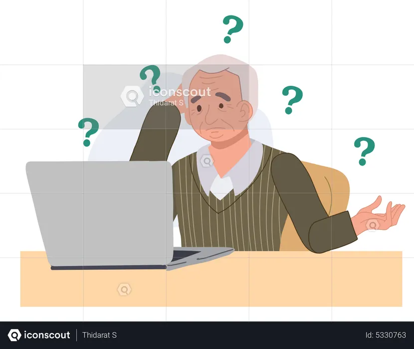 Old man don't know how to use laptop  Illustration