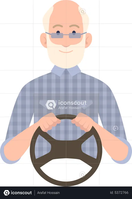 Old man driving car  Illustration
