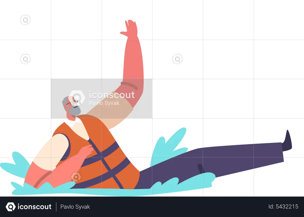 Old man falling into water after shipwreak  Illustration