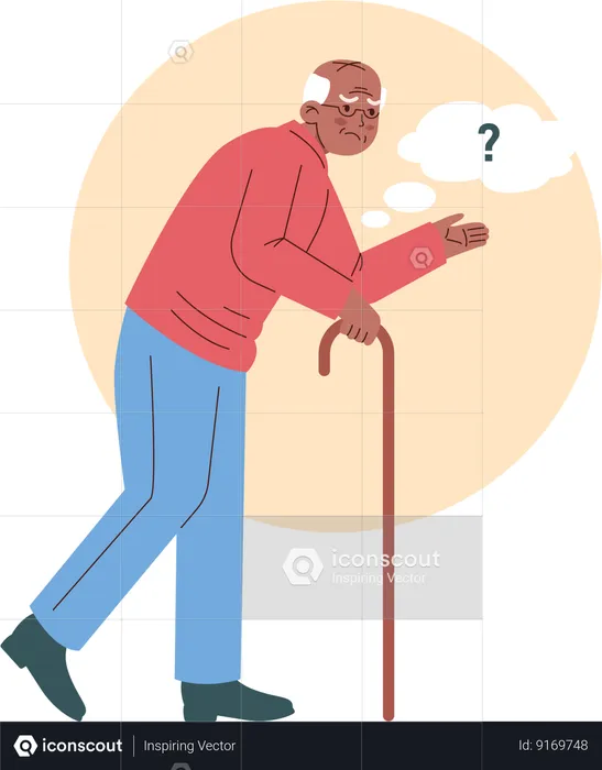 Old man forget his walking way  Illustration
