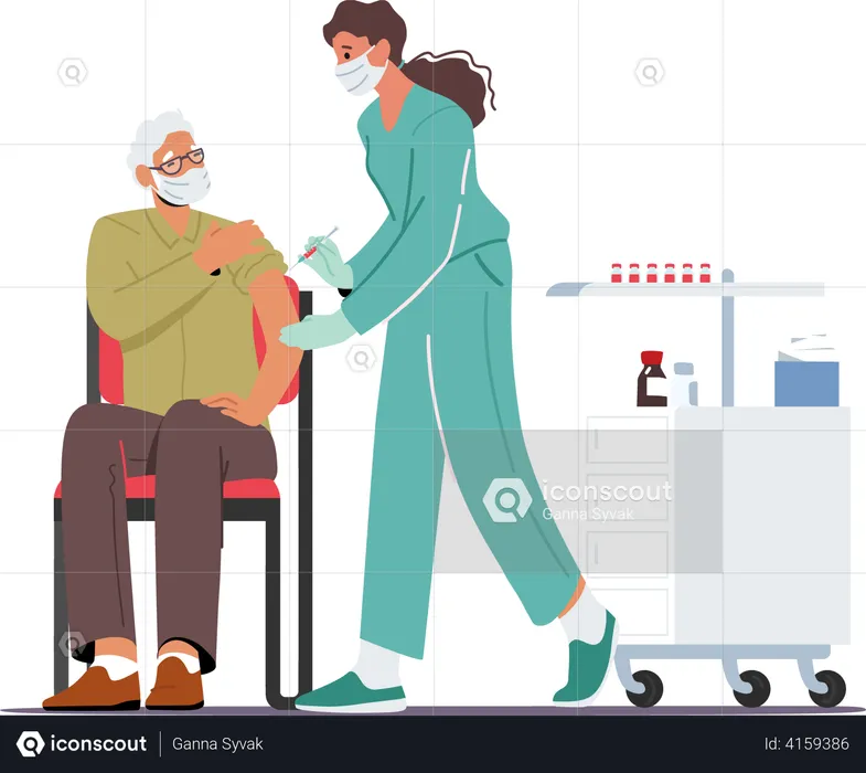Old man getting vaccinated  Illustration