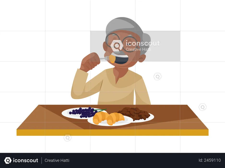 Old man having lunch  Illustration