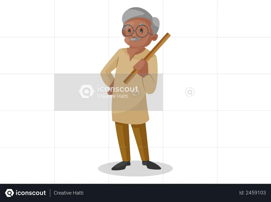 Old man holding stick in hand  Illustration