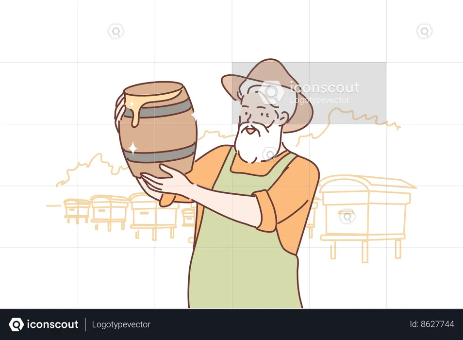 Old man is holding honey jar  Illustration