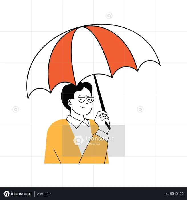 Old man is holding umbrella  Illustration