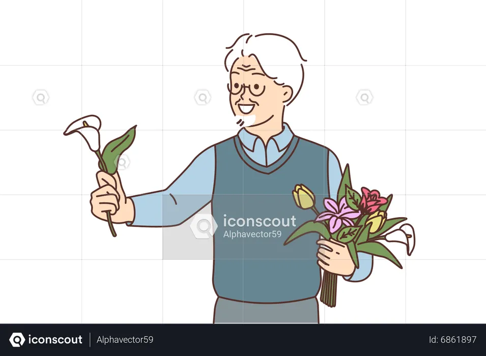 Old man offering flower  Illustration