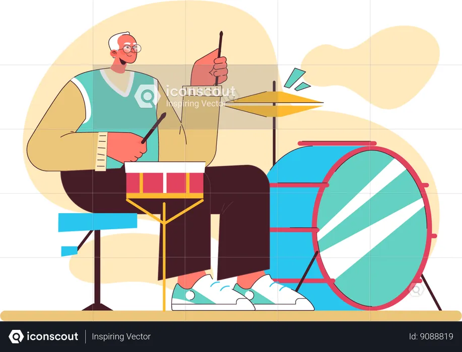 Old man playing drum  Illustration