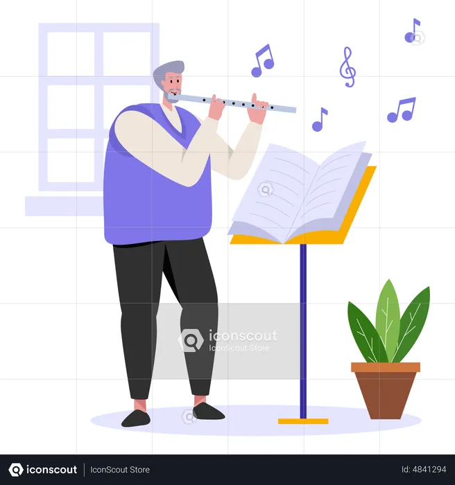 Old man playing flute  Illustration