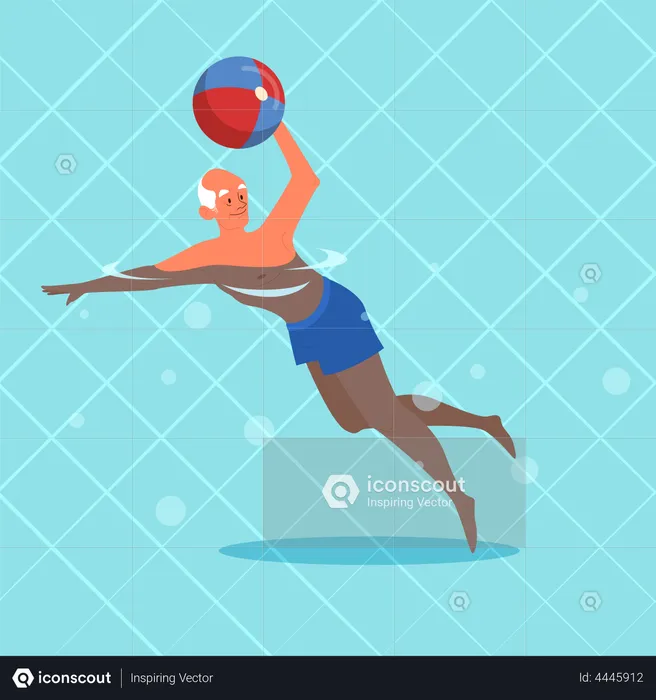 Old man playing with swimming ball  Illustration