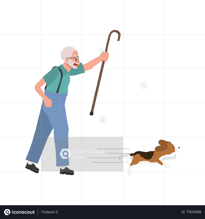 Old man Pursuing His Pet Dog  Illustration