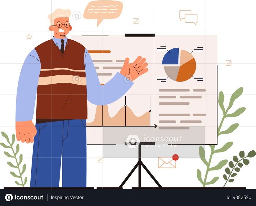 Old man showing business presentation  Illustration