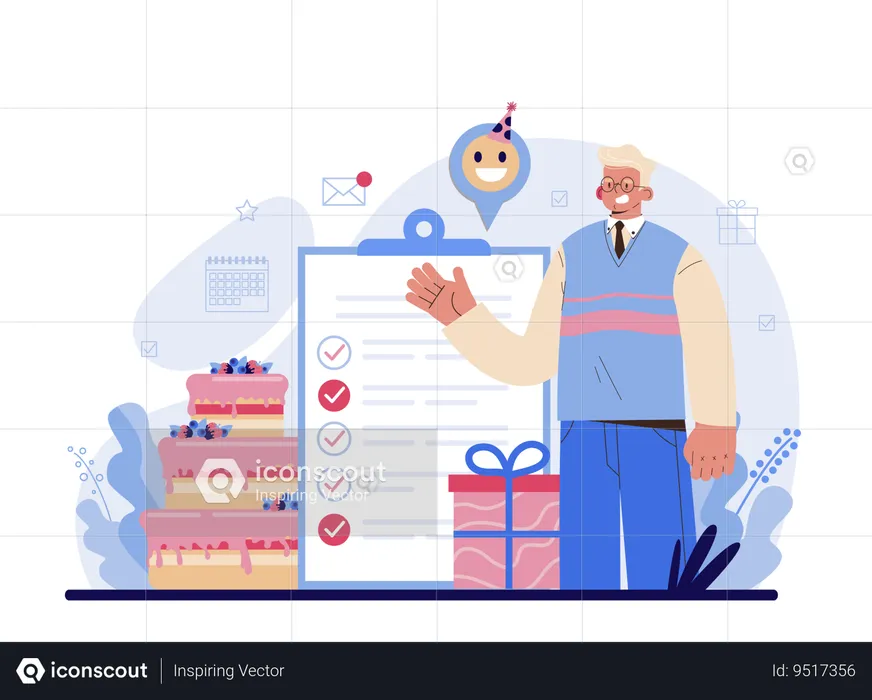 Old man showing Event management list  Illustration
