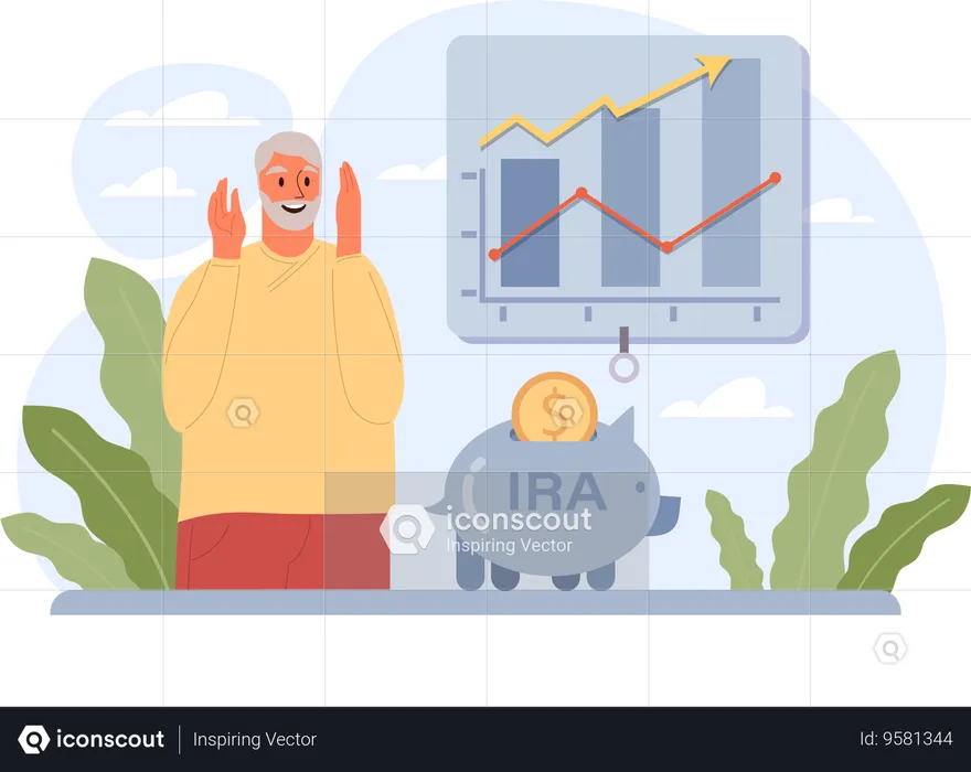 Old man showing IRA growth  Illustration