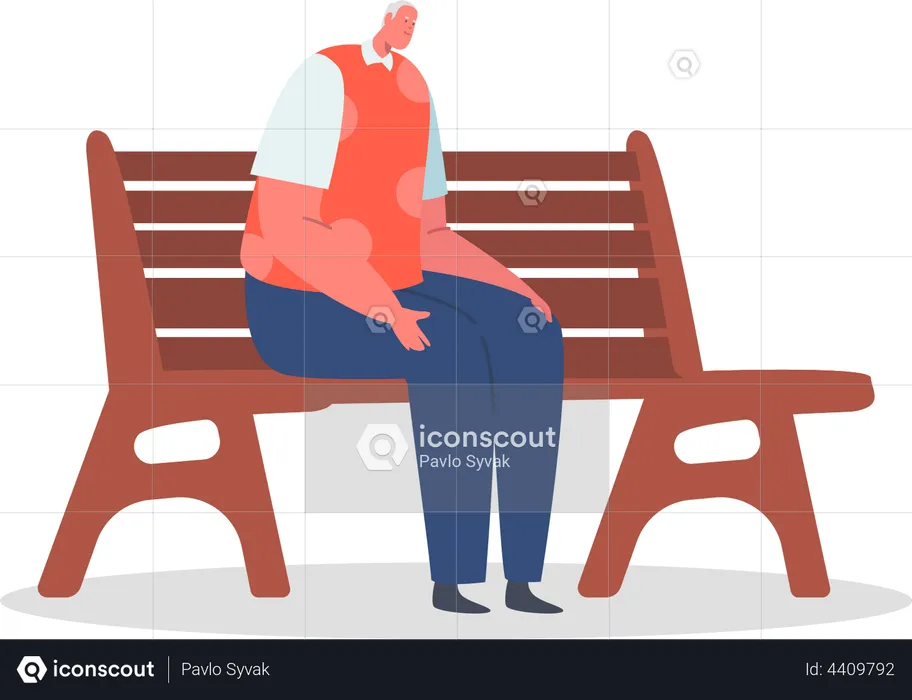 Old Man sitting on park bench  Illustration