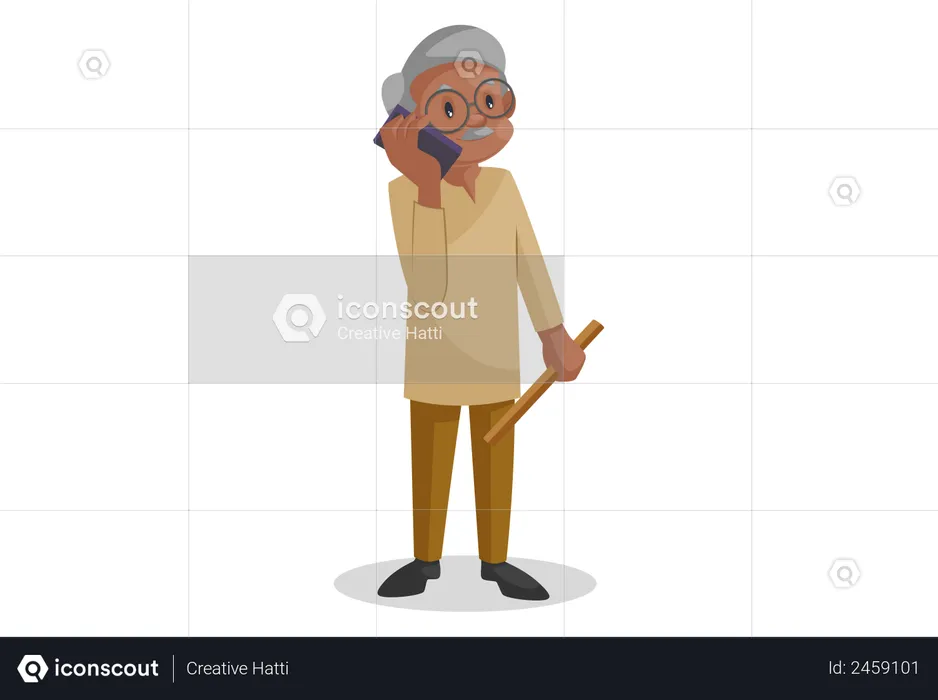 Old man talking on the phone  Illustration