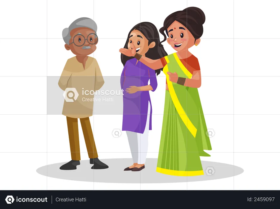 Old man talking with two ladies and hearing their problems  Illustration