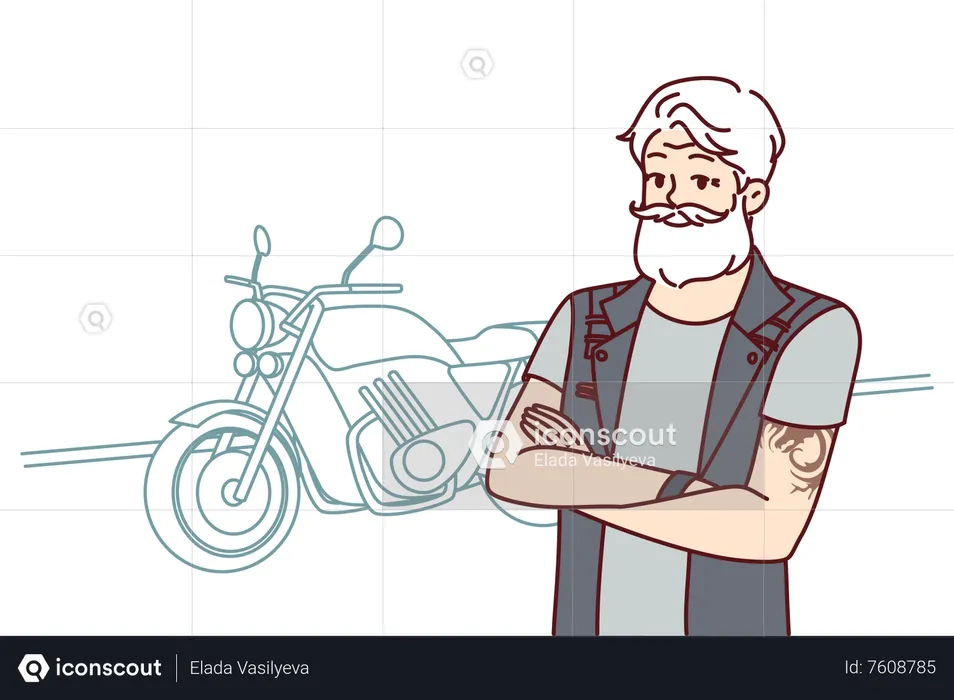 Old man thinking about bike ride  Illustration