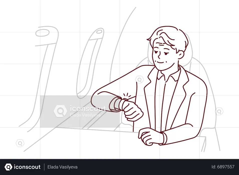 Old man travelling via airplane  Illustration
