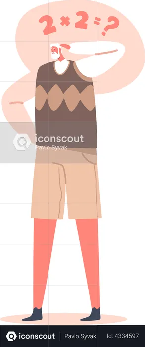 Old man trying to solve simple math problem  Illustration
