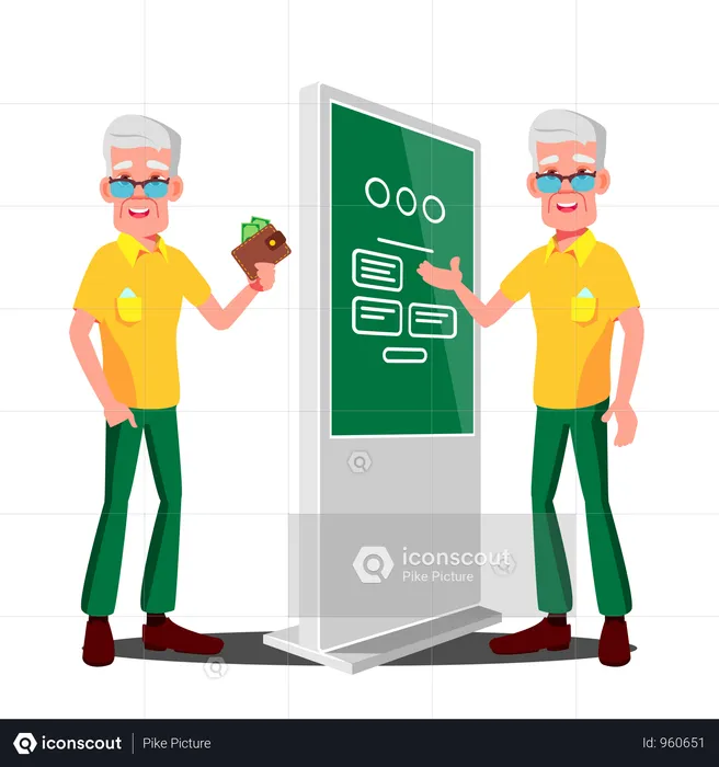 Old Man Using ATM  Illustration