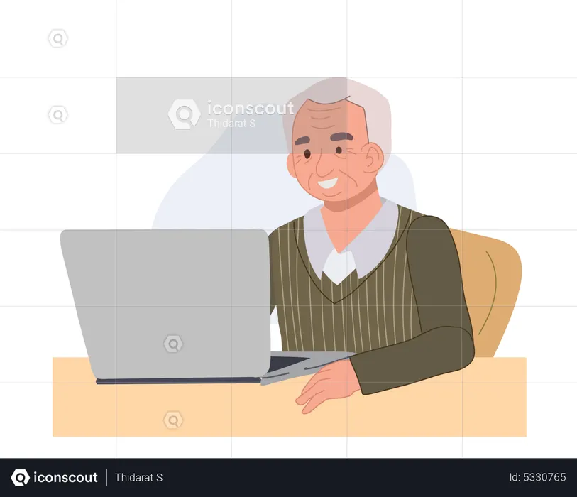 Old man using laptop  Illustration